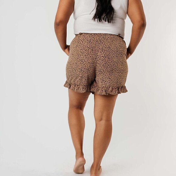 Mittoshop Taupe Leopard Ruffled Shorts Tied Waist - Picture 3 of 4